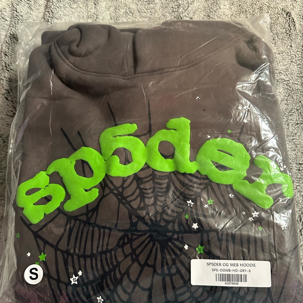 Sp5der OG Web Hoodie in Gray and Green